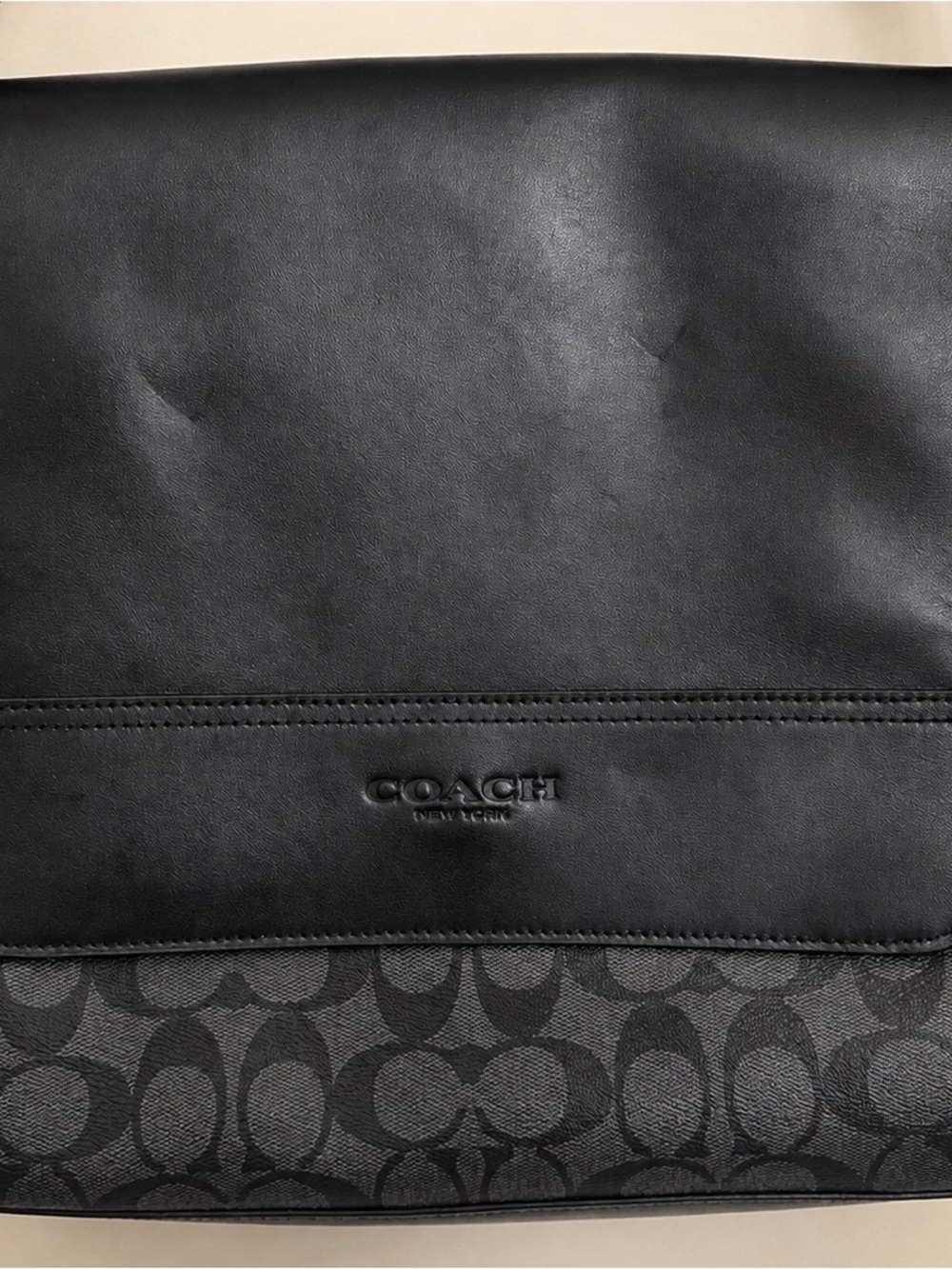 Coach Black Leather & Signature Canvas Messenger Bag